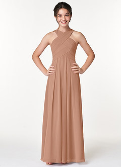 Azazie Kaleigh Junior Champagne Rose A-Line Pleated Chiffon Dress image1