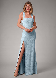 Azazie Luci Bridesmaid Dresses Sky Blue Mermaid Pleated Floral Burnout Convertible Dress image3