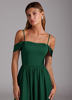 Azazie Calianna Bridesmaid Dresses Dark Green A-Line Off the Shoulder Stretch Satin Convertible Dress image2