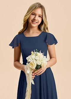 Azazie Cady Junior Dark Navy A-Line Pleated Chiffon Dress image8
