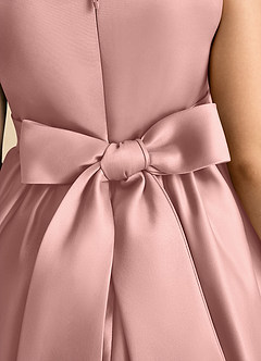 Azazie Peaches Robe Demoiselle D'honneur Fillette Robe Trapèze en Mat Satiné Arc Or Rose image6