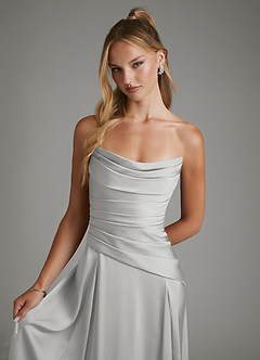 Azazie Gabriela Bridesmaid Dresses Silver A-Line Corset Stretch Satin Dress image4