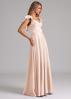 Azazie Leilani Bridesmaid Dresses Blushing Pink A-Line Ruched Stretch Satin Dress image6