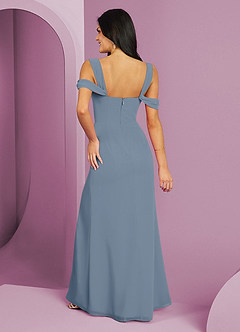 Barbie ♥ Azazie Jurken voor bruidsmeisjes Jurk van Chiffon met A-Lijn Off the Shoulder Stoffig Blauw image13