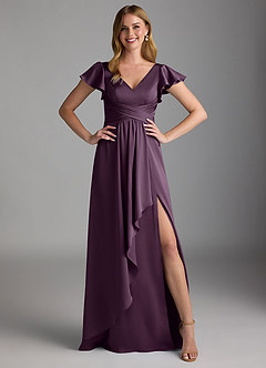 Azazie Omari Robes de demoiselle d'honneur Robe Trapèze en Satin extensible Prune image6