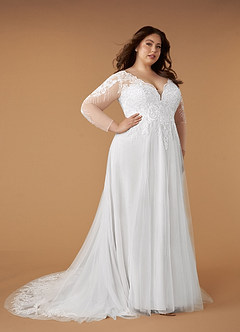 Azazie Essy Wedding Dresses Diamond White A-Line V-Neck Sequins Tulle Dress image8