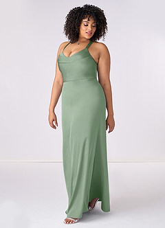 Barbie ♥ Azazie Bridesmaid Dresses Matcha Mermaid Pleated Stretch Satin Dress image9