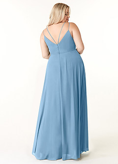 Azazie Janine Bridesmaid Dresses Steel Blue A-Line V-Neck Chiffon Dress image7