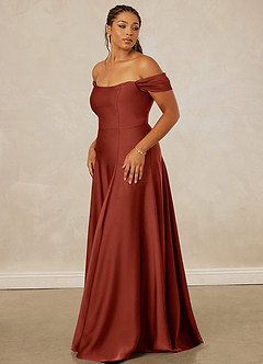 Christian Siriano Bridal for Azazie 1002 Brautjungfernkleider Wandelbar A-Linie Schulterfrei Stretch-Satin Kleid Terrakotta image12