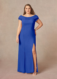 Azazie Cupid Final Sale Royal Blue A-Line Boatneck Lace Chiffon Dress image6