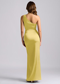 Azazie Akilah Bridesmaid Dresses Canary Mermaid One Shoulder Stretch Satin Dress image2