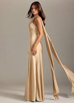 Azazie Kinsley Vestidos de damas de honor Vestido de Champán de Satén Elástico de Corte Sirena con Corte Lateral image4