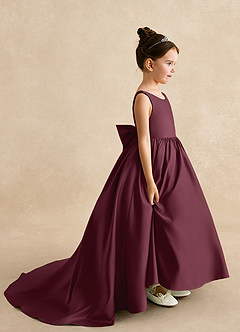 Azazie Mimia Flower Girl Dresses Cabernet A-Line Bow Matte Satin Dress image1