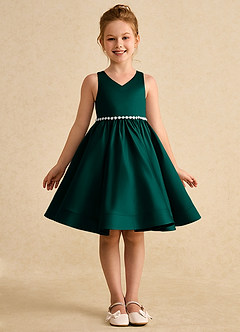 Azazie Julietta Flower Girl Dresses Pine Ball-Gown Convertible Tulle Dress image9