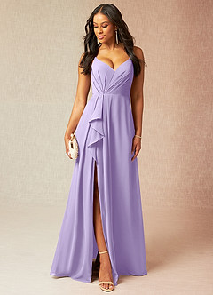 Azazie Kyedae Bridesmaid Dresses Lilac A-Line V-Neck Pleated Chiffon Dress image1