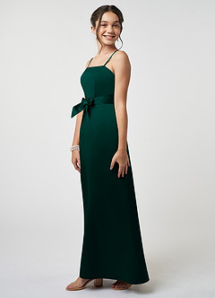 Azazie Anina Junior Pine A-Line Bow Matte Satin Dress image5