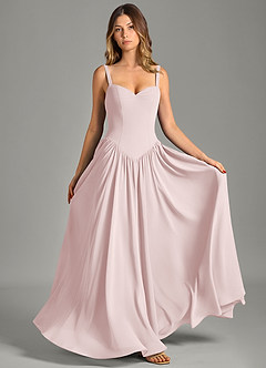 Azazie Evadina Robes de demoiselle d'honneur Robe Trapèze en Mousseline de soie Corset Rose Pâle image1