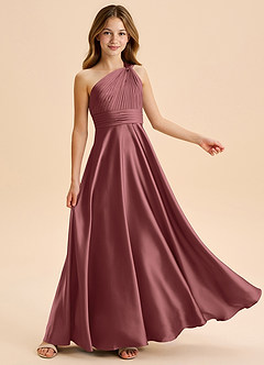 Azazie Charlize Junior Vestido de Amatista de Satén Elástico de Corte en A con Plisado image5