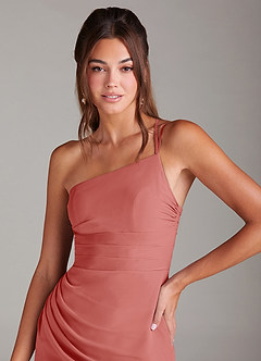 Azazie Eren Vestidos de damas de honor Vestido de Rosa Antigua de Gasa de Corte Recto con Hombro unilateral image6