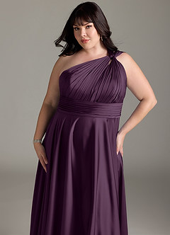 Azazie Charlize Bridesmaid Dresses Plum A-Line One Shoulder Stretch Satin Dress image14