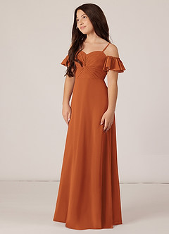 Azazie Juna Junior Robe Trapèze en Mousseline de soie Épaule décolletée Cannelle image3