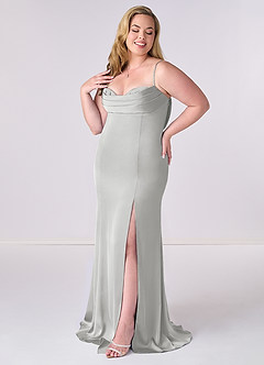 Barbie ♥ Azazie Bridesmaid Dresses Silver Mermaid Corset Stretch Satin Dress image9