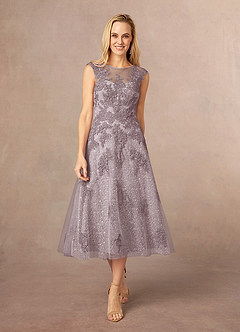 Azazie Flynn Abiti per la Madre della Sposa Abito A-Line in Tulle in Pizzo con Scollo a Barca Dusk image1