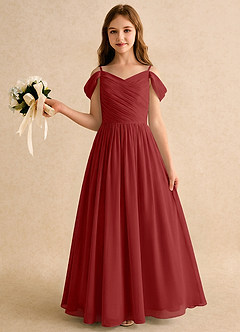 Azazie Chelo Girls Formal Abiti da Ragazza di Fiori Abito A-Line in Chiffon Plissettato Ruggine image3