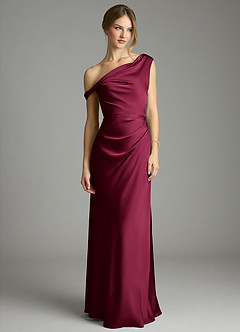 Azazie Emerson Bridesmaid Dresses Burgundy Mermaid Off the Shoulder Stretch Satin Dress image3