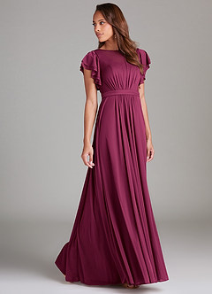 Azazie Daphne Modest Bridesmaid Dresses A-Line Ruched Mesh Floor-Length Dress image3