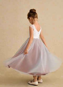 Azazie Momo Flower Girl Dresses Ivory Mai Tai A-Line Lace Dress image4