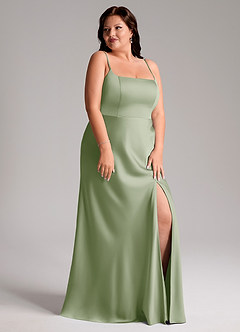 Azazie Lidia Robes de demoiselle d'honneur Robe Sirène en Satin extensible Fente Latérale Vert Sauge image12
