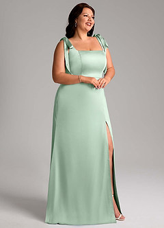 Azazie Frostine Vestidos de damas de honor Vestido de Agave de Satén Elástico de Corte en A con Lazo image9