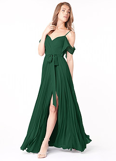 Azazie Lyney Bridesmaid Dresses Dark Green A-Line Off the Shoulder Chiffon Dress image3