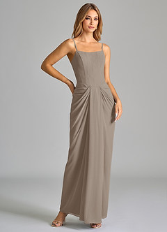 Azazie Anaïs Bridesmaid Dresses Taupe Sheath Strapless Chiffon Dress image6