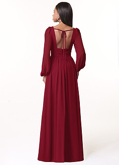 Azazie Norah Bridesmaid Dresses Burgundy A-Line V-Neck Long Sleeve Chiffon Dress image2