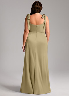 Azazie Frostine Robes de demoiselle d'honneur Robe Trapèze en Satin extensible Arc Vert Mousse image13
