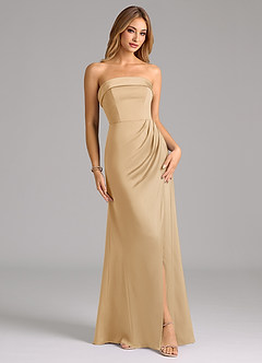 Azazie Aretha Bridesmaid Dresses Gold A-Line Strapless Stretch Satin Convertible Dress image1