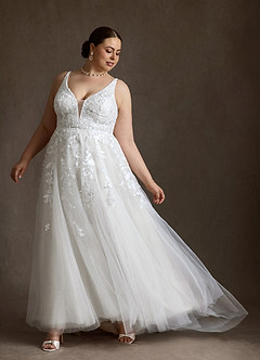 Azazie Sorella Vestidos de novia Vestido Diamante Blanco de Tul de Línea A con Lentejuelas image11