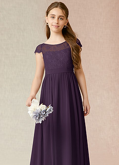 Azazie Silvermist Junior Plum A-Line Pleated Chiffon Dress image6