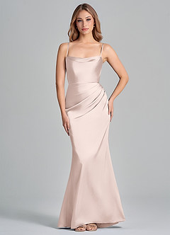 Azazie Olea 신부 들러리 드레스 인어 스트랩리스 스트레치 새틴 바닥 길이 드레스 image6