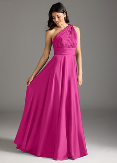 Azazie Charlize Robes de demoiselle d'honneur Robe Trapèze en Satin extensible Ue épaule Fuchsia image2