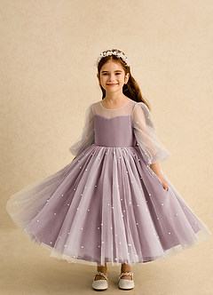 Azazie Trudy Flower Girl Dresses Vintage Mauve Ball-Gown Sweetheart Neckline Tulle Dress image5