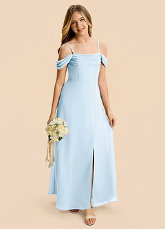 Azazie Lilly Junior Sky Blue A-Line Pleated Chiffon Dress image7