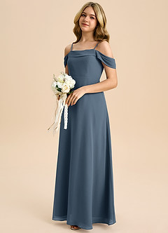 Azazie Anselie Junior Vestido de Neptuno de Gasa de Corte en A con Vestidos sin tirantes image6