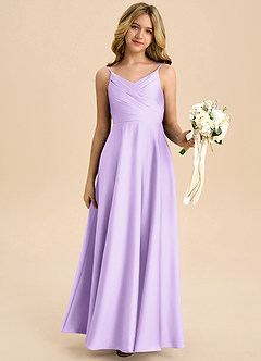 Azazie Bug Junior A-Linie Plissee Stretch-Satin Kleid Flieder image6