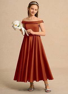 Azazie Teeny Junior Formal vestidos de niña de las flores Vestido de Pimenton de Satin Mate de Corte En A con Plisado image4