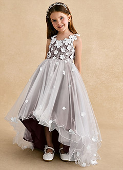 Azazie Celia Flower Girl Dresses Espresso A-Line Lace Tulle Dress image6
