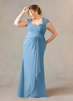 Azazie Birdie vestidos de madre de la novia Vestido de Azul Acero de Gasa de Corte En A con Lentejuelas Reina Ana image9