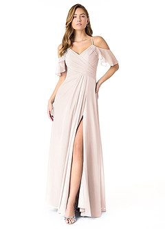 Azazie Dakota Vestidos de damas de honor Vestido de Pétalo De Rosa de Gasa de Corte en A con Cuello en V plisado image1